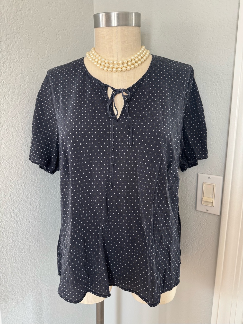 100% Silk Polka Dot Top with Bow Ties at Neck